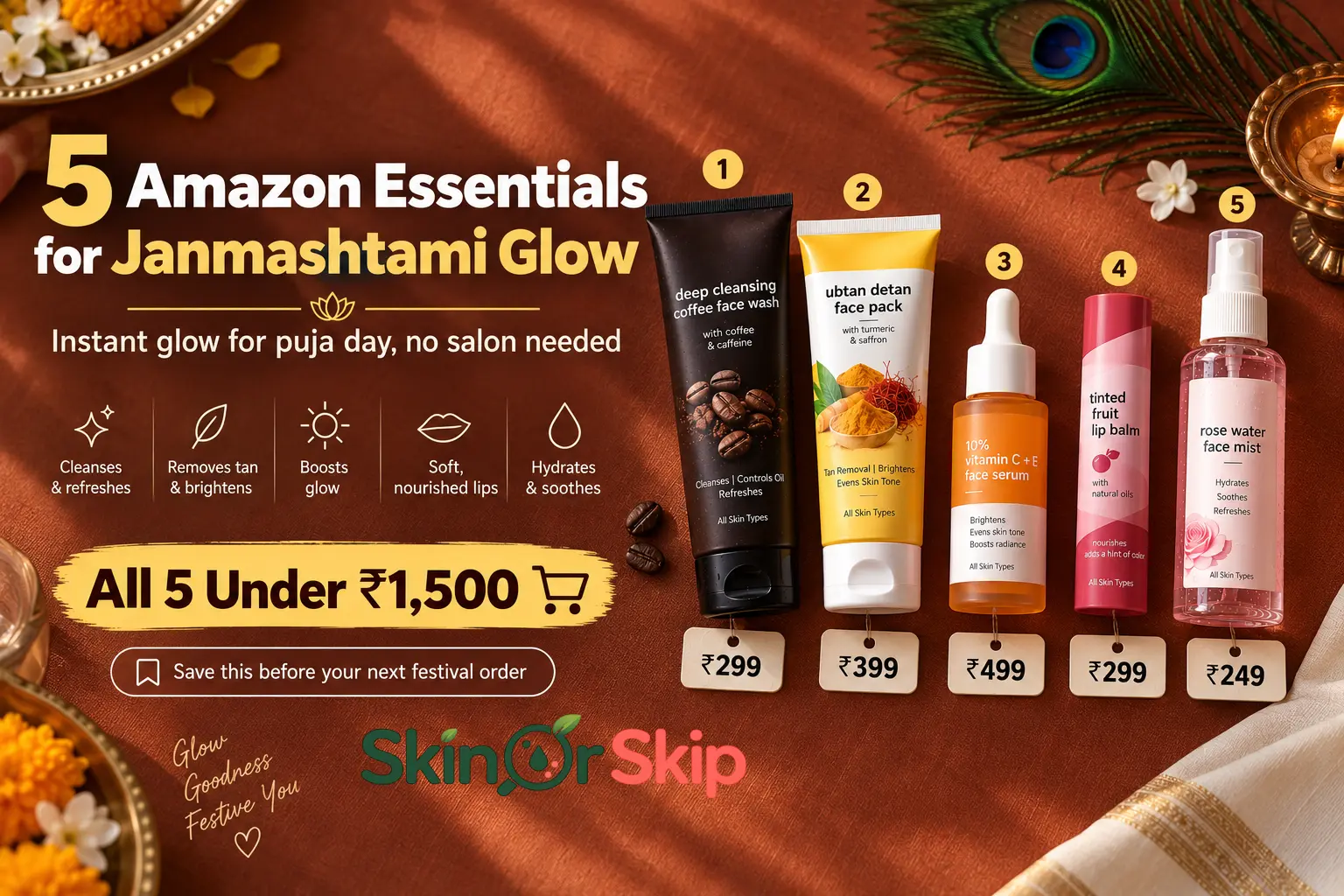 Skincare essentials for Janmashtami, festival glow kit for fasting day